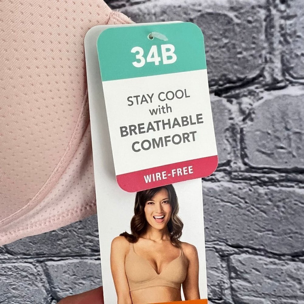 Simply Perfect by Warner's Women's Breathable Wirefree Bra 34B Rosewater Pink - Picture 2 of 4